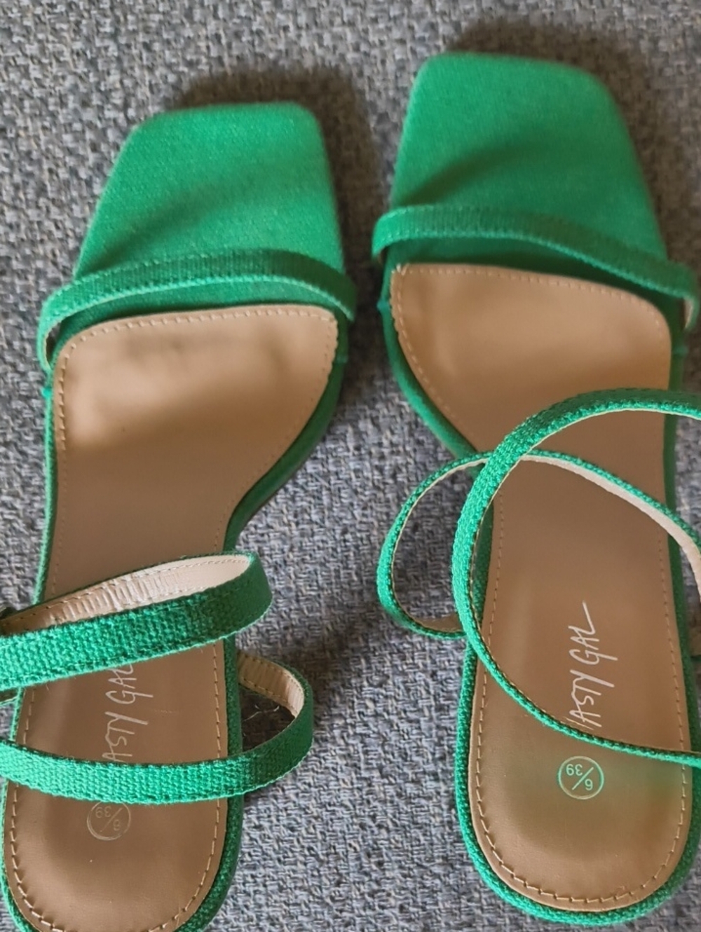Nasty Gal Green Strappy Square-Toe Heeled Sandals